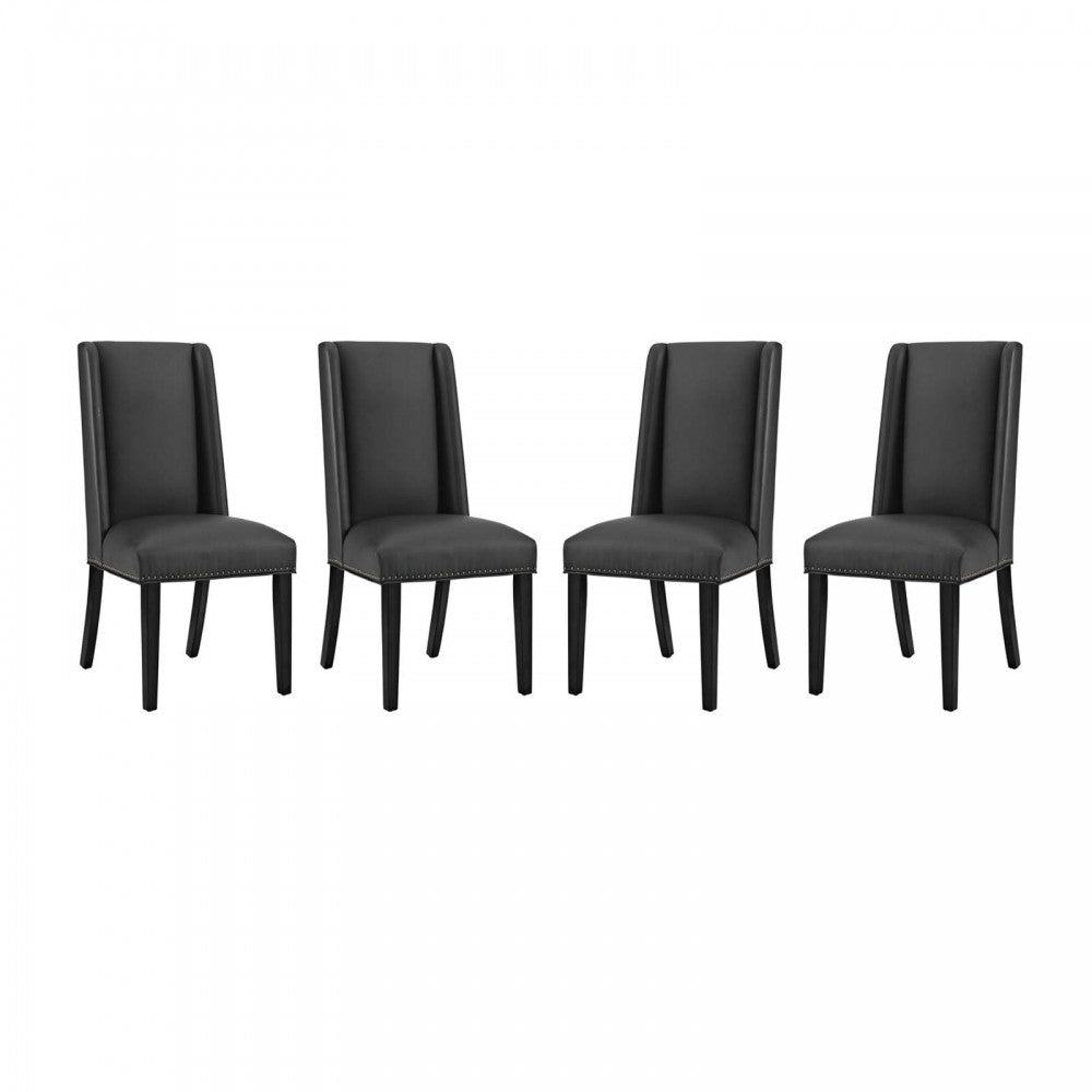 Baron Dining Chair Vinyl Set of 4, Black