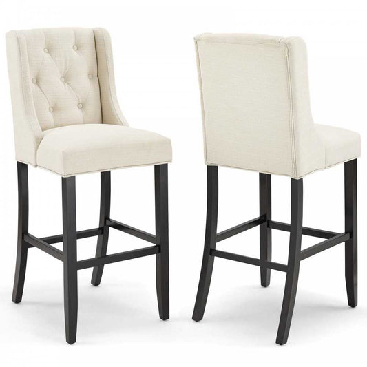 Baronet Bar Stool Upholstered Fabric Set of 2, Beige