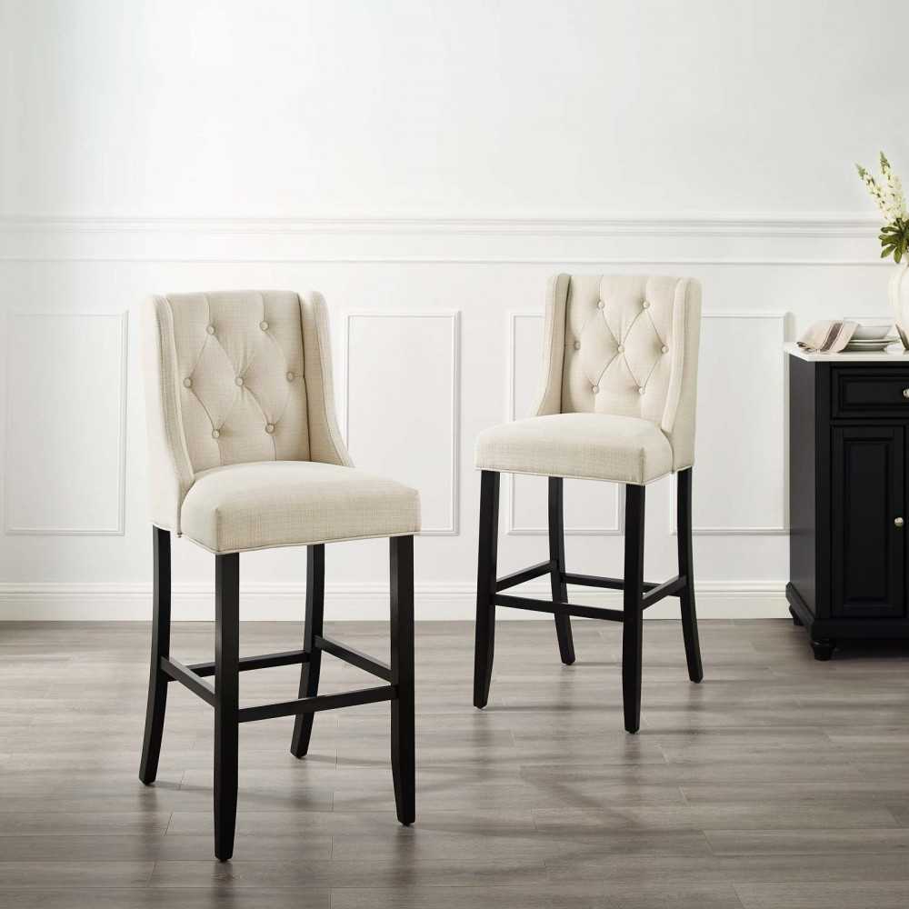 Baronet Bar Stool Upholstered Fabric Set of 2, Beige