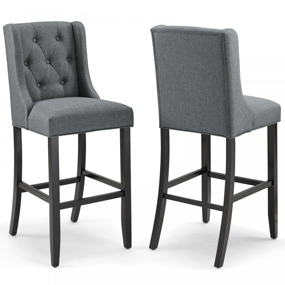 Baronet Bar Stool Upholstered Fabric Set of 2, Gray