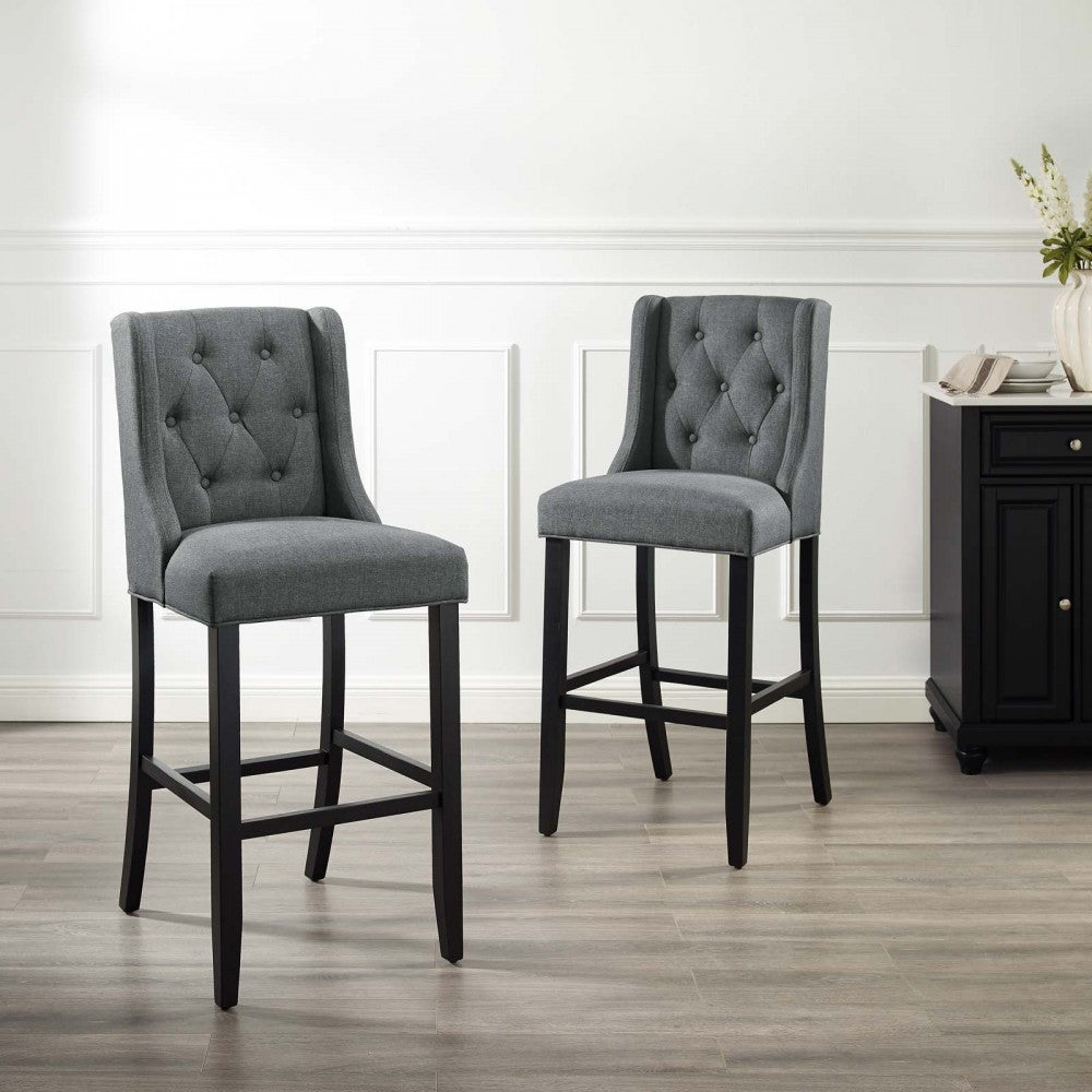 Baronet Bar Stool Upholstered Fabric Set of 2, Gray