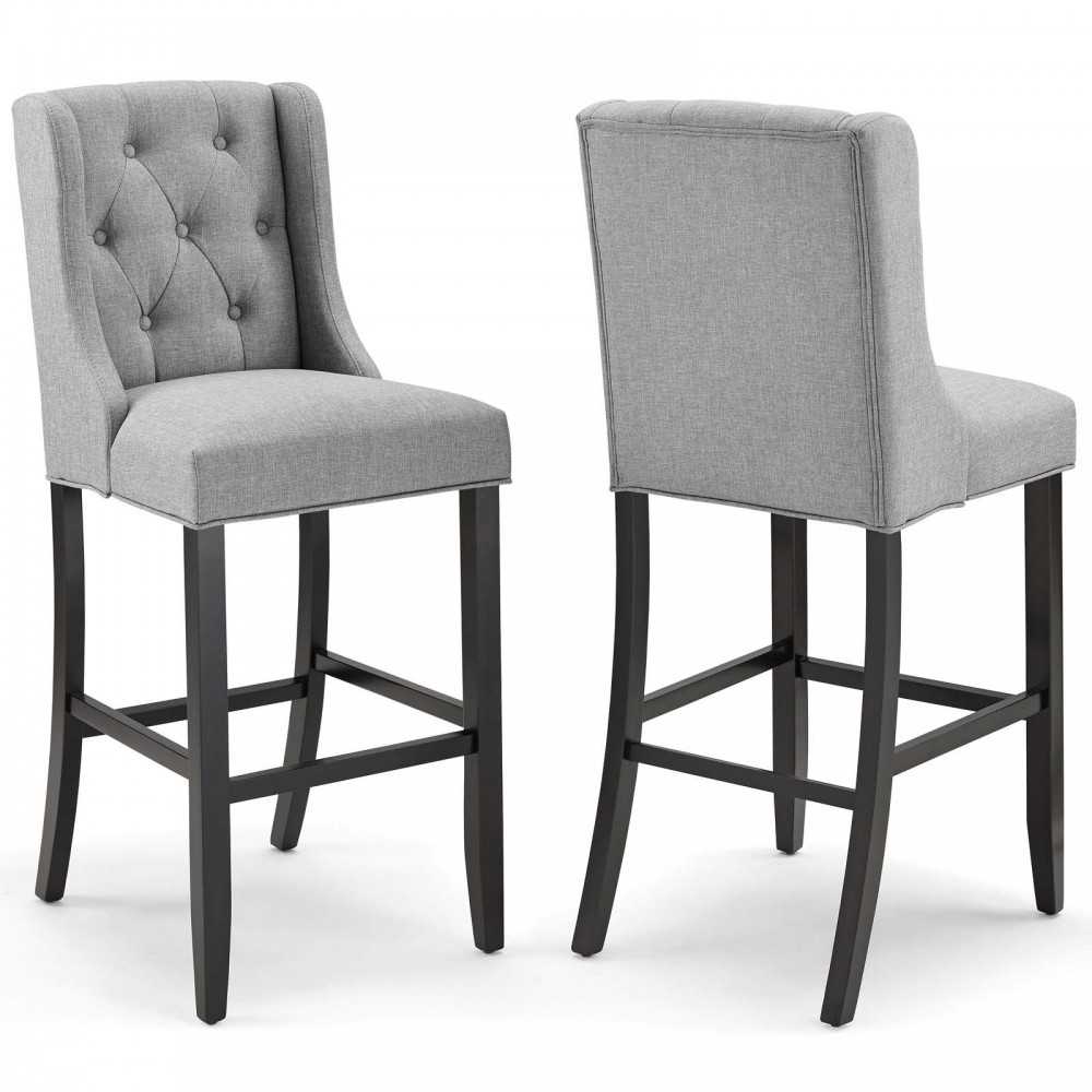 Baronet Bar Stool Upholstered Fabric Set of 2, Light Gray