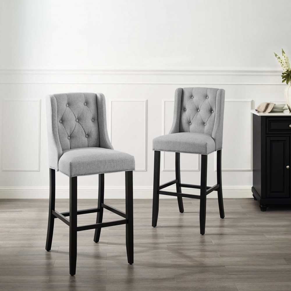 Baronet Bar Stool Upholstered Fabric Set of 2, Light Gray