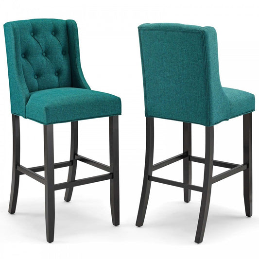 Baronet Bar Stool Upholstered Fabric Set of 2, Teal