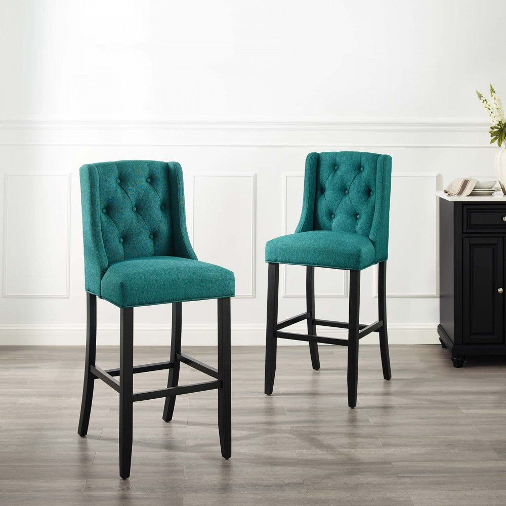 Baronet Bar Stool Upholstered Fabric Set of 2, Teal