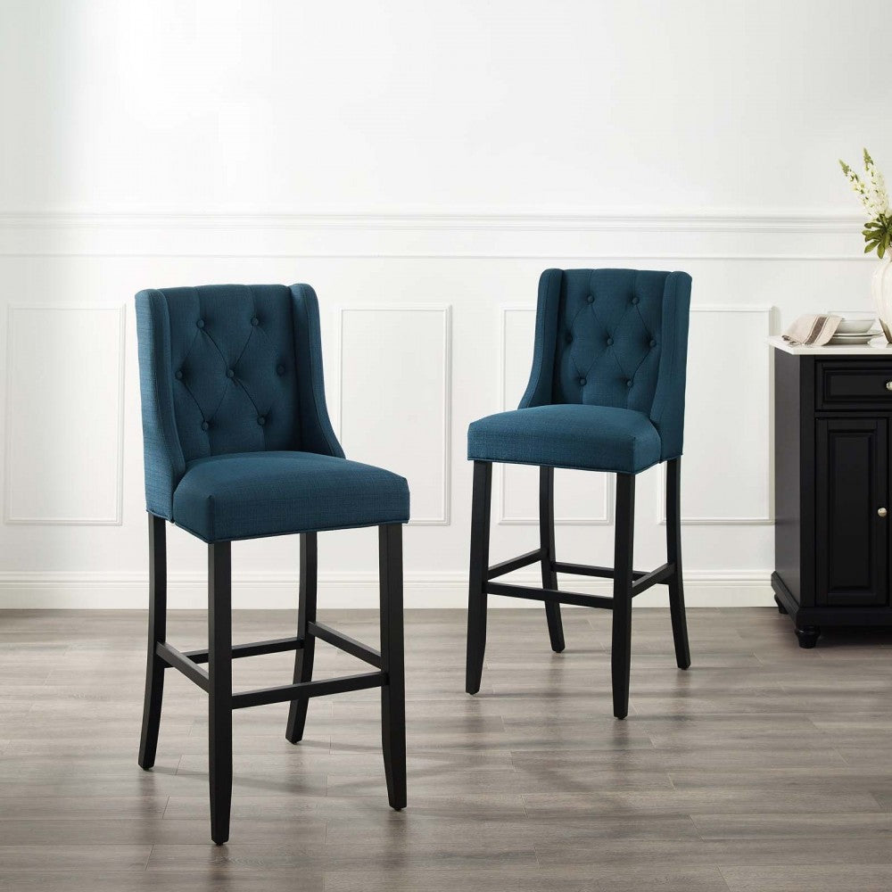 Baronet Bar Stool Upholstered Fabric Set of 2, Azure