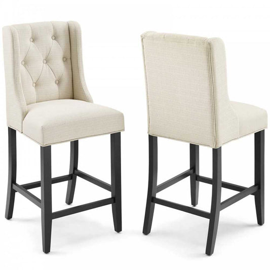 Baronet Counter Bar Stool Upholstered Fabric Set of 2, Beige