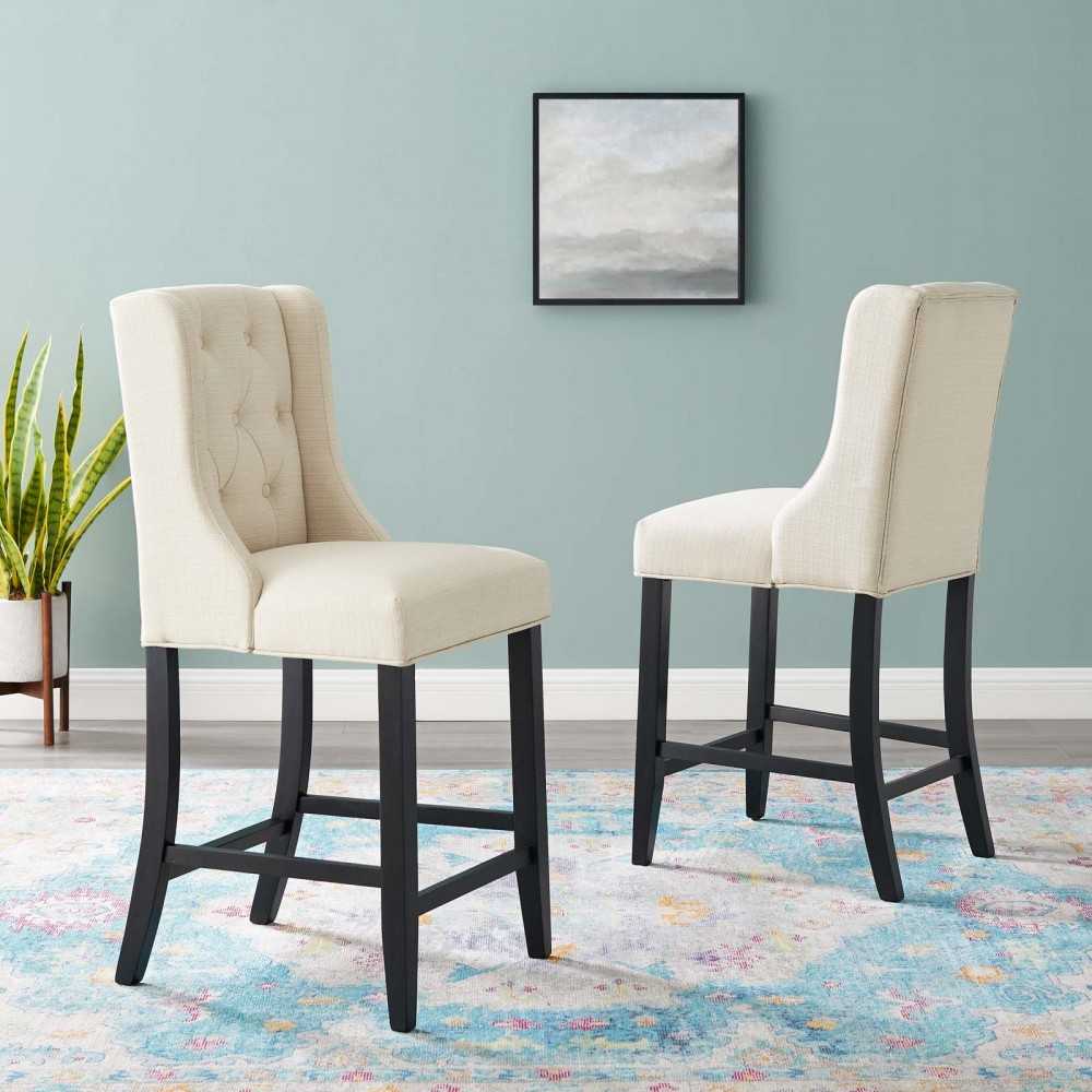 Baronet Counter Bar Stool Upholstered Fabric Set of 2, Beige