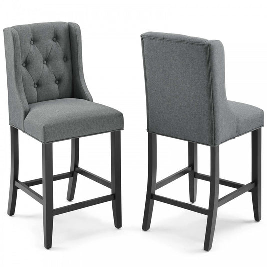 Baronet Counter Bar Stool Upholstered Fabric Set of 2, Gray