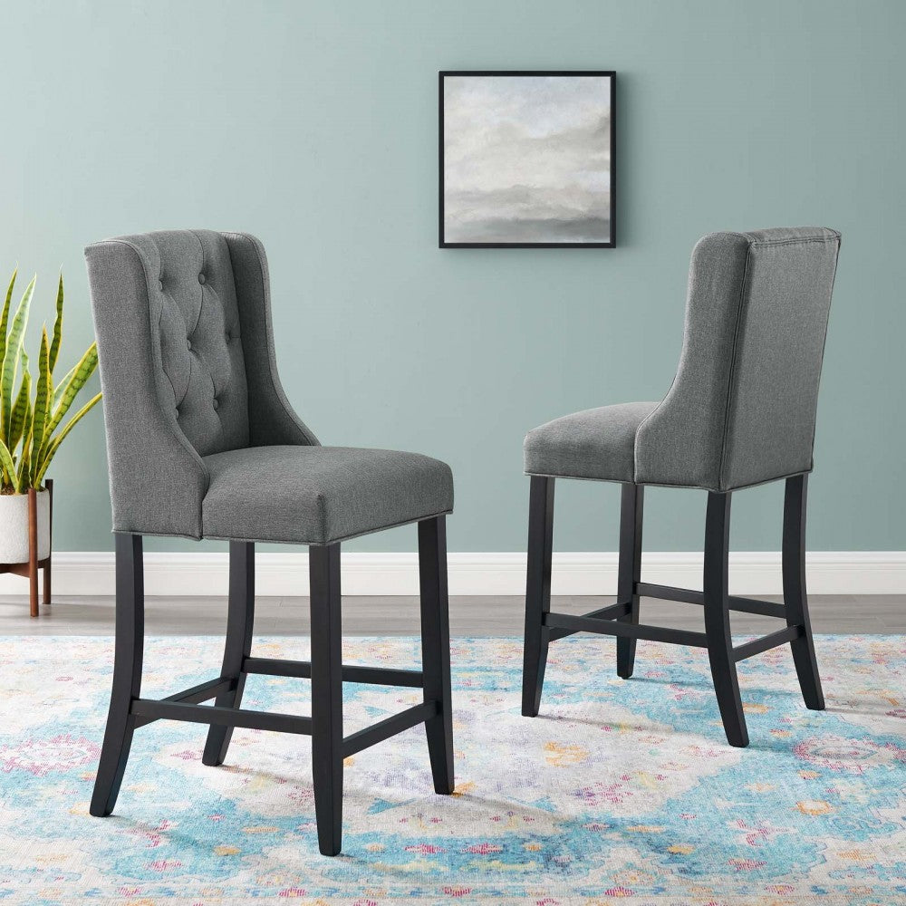 Baronet Counter Bar Stool Upholstered Fabric Set of 2, Gray