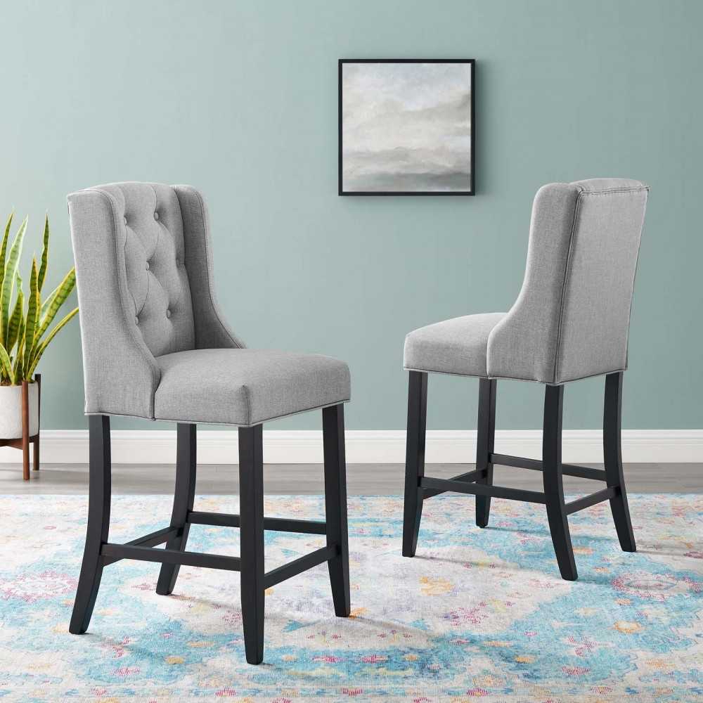 Baronet Counter Bar Stool Upholstered Fabric Set of 2, Light Gray