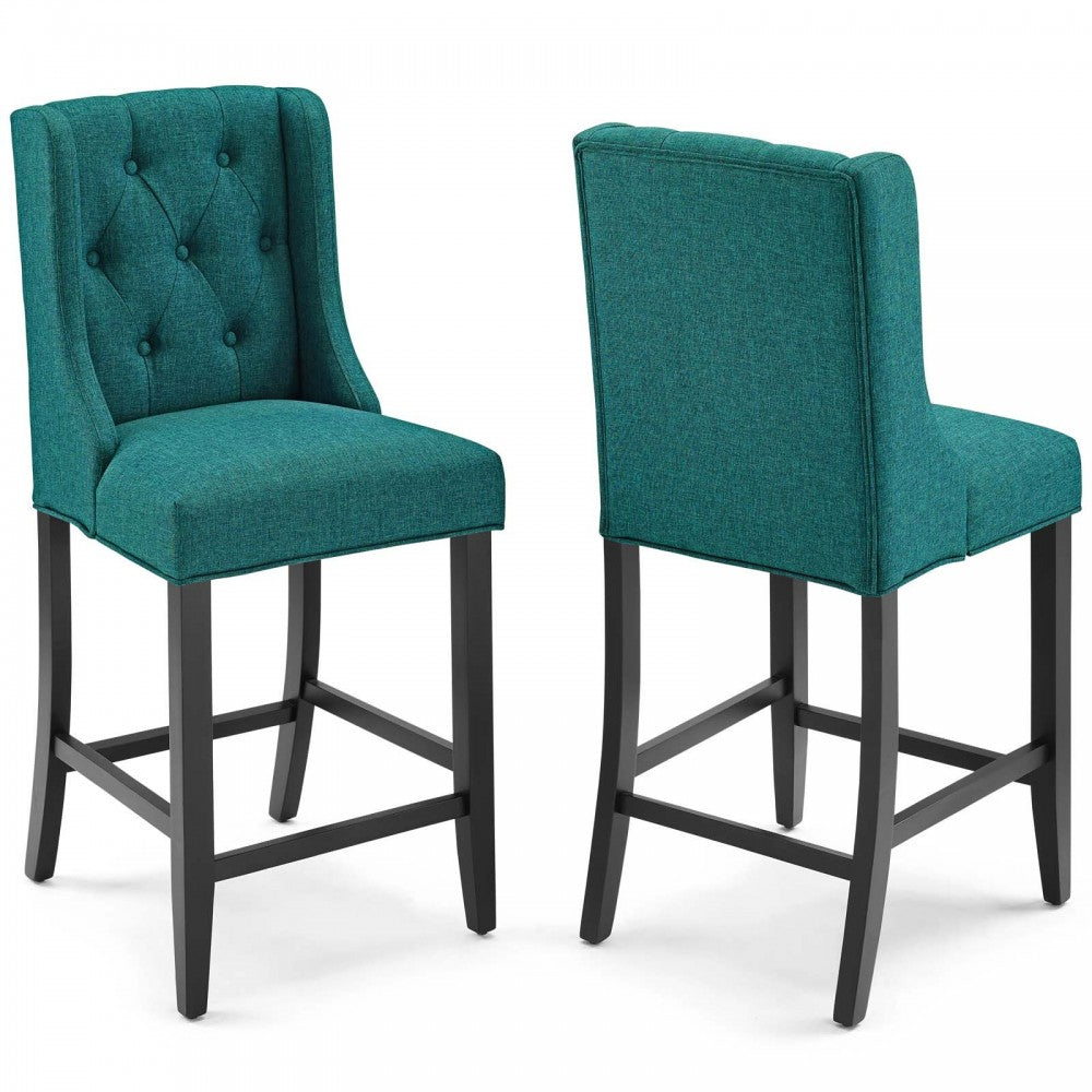 Baronet Counter Bar Stool Upholstered Fabric Set of 2, Teal