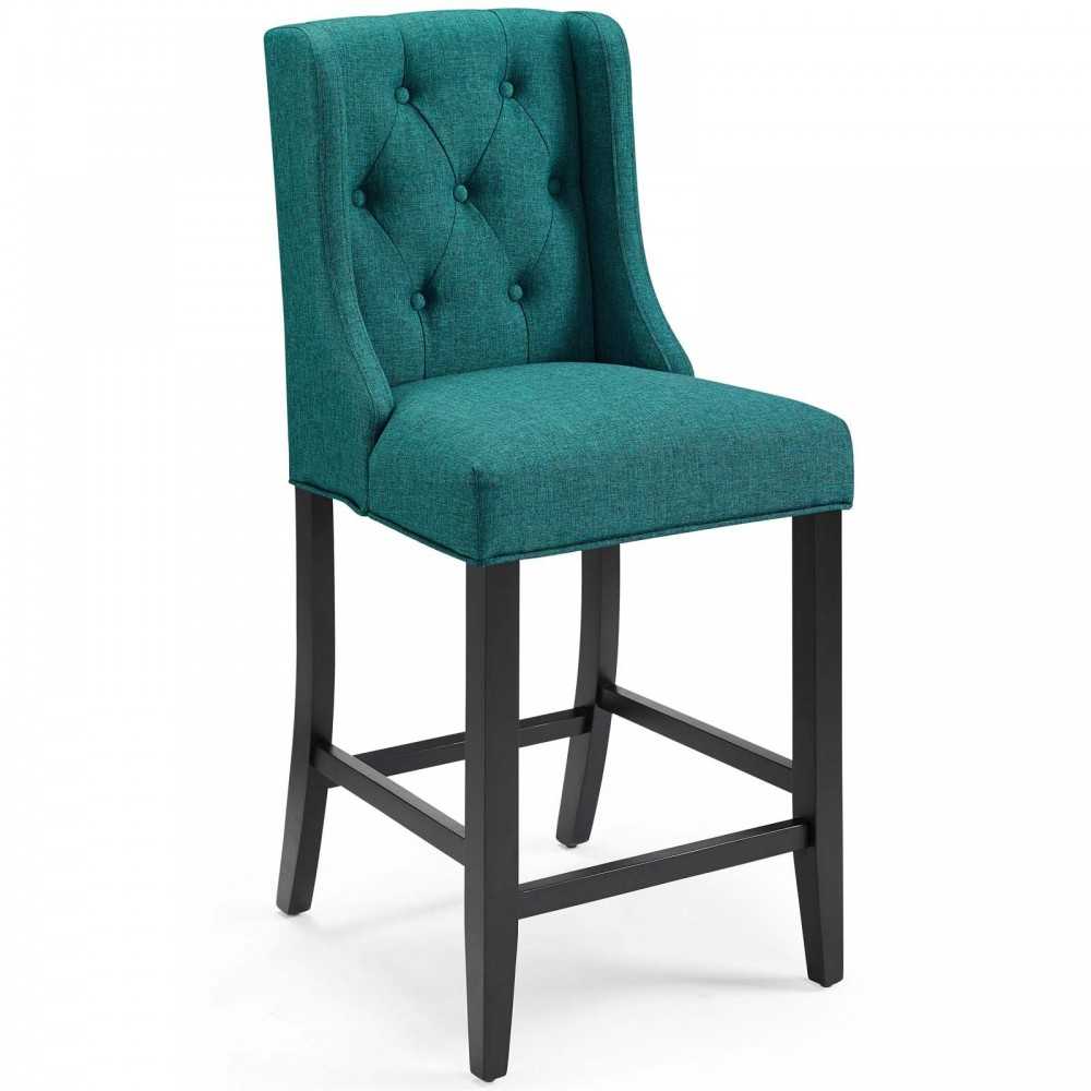 Baronet Counter Bar Stool Upholstered Fabric Set of 2, Teal