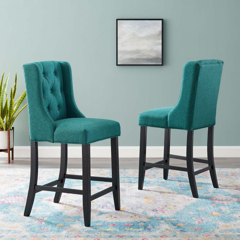 Baronet Counter Bar Stool Upholstered Fabric Set of 2, Teal