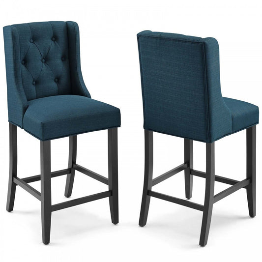 Baronet Counter Bar Stool Upholstered Fabric Set of 2, Azure