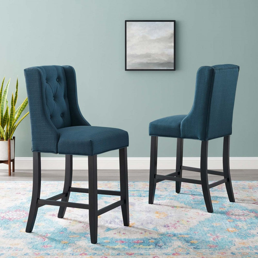 Baronet Counter Bar Stool Upholstered Fabric Set of 2, Azure