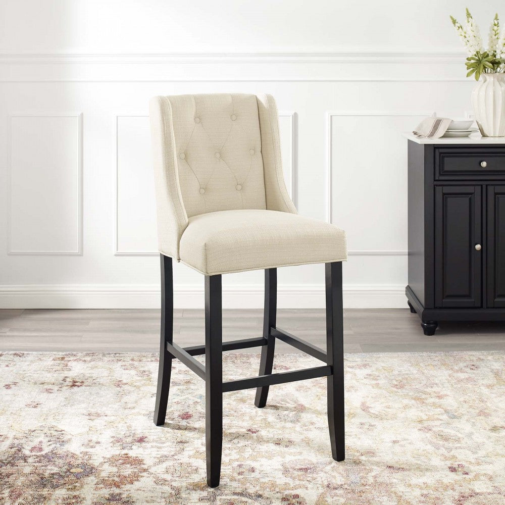 Baronet Tufted Button Upholstered Fabric Bar Stool, Beige