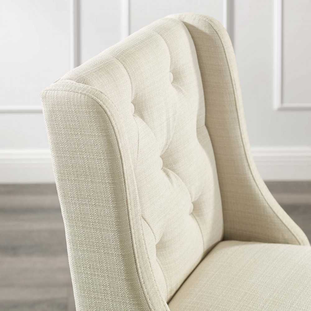 Baronet Tufted Button Upholstered Fabric Bar Stool, Beige