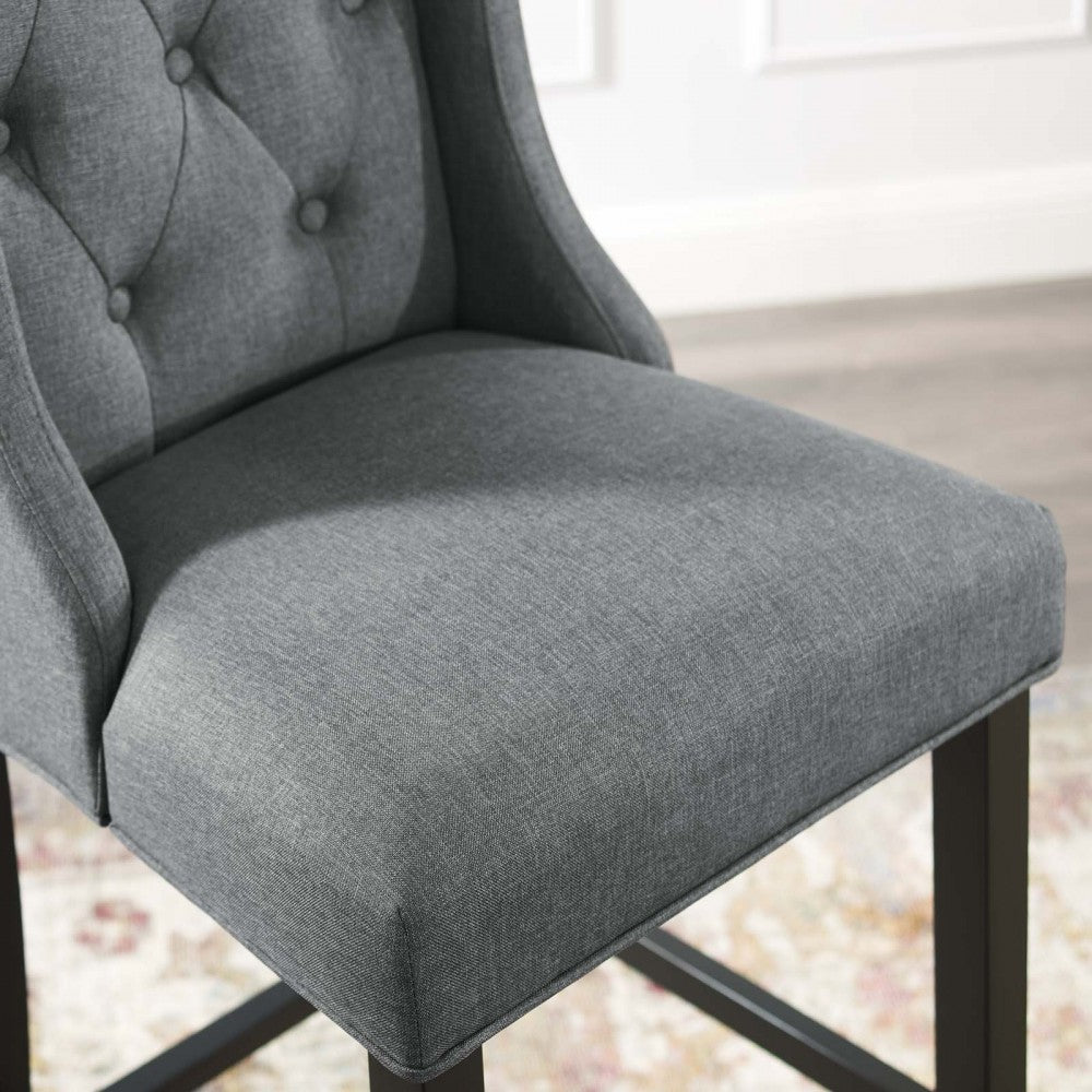 Baronet Tufted Button Upholstered Fabric Bar Stool, Gray