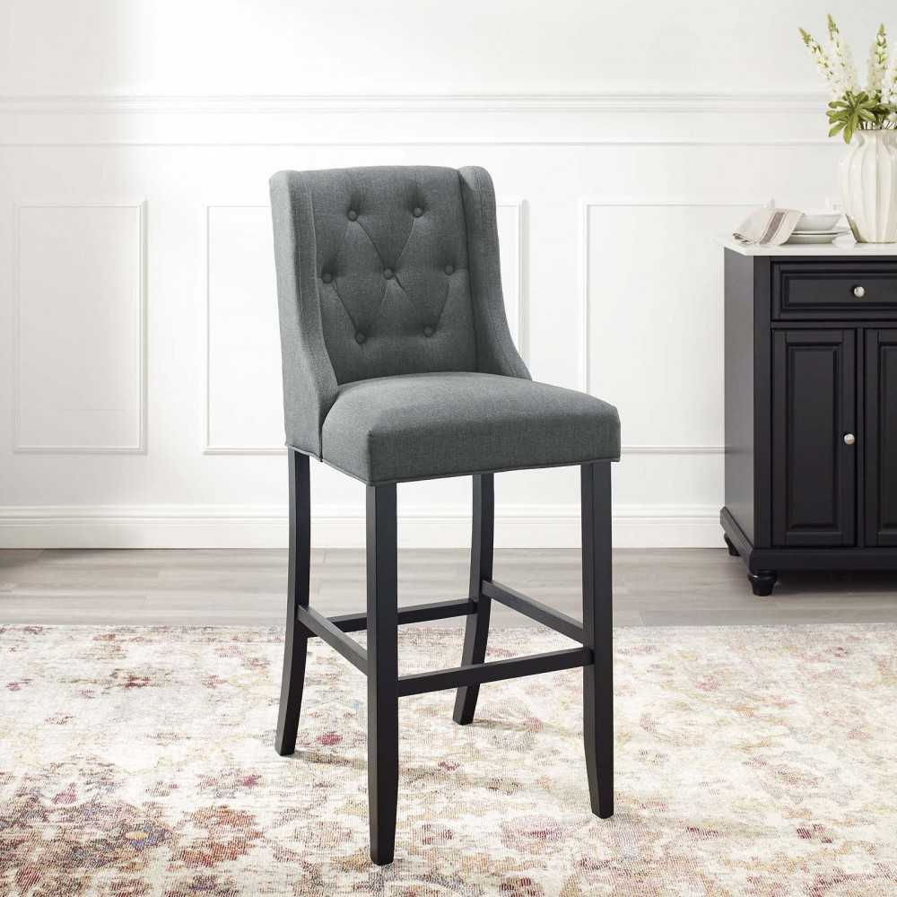 Baronet Tufted Button Upholstered Fabric Bar Stool, Gray