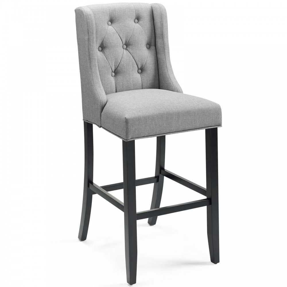 Baronet Tufted Button Upholstered Fabric Bar Stool, Light Gray