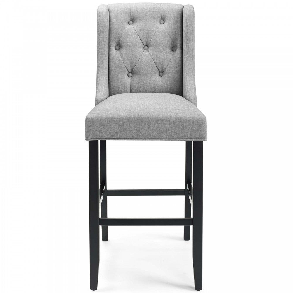 Baronet Tufted Button Upholstered Fabric Bar Stool, Light Gray