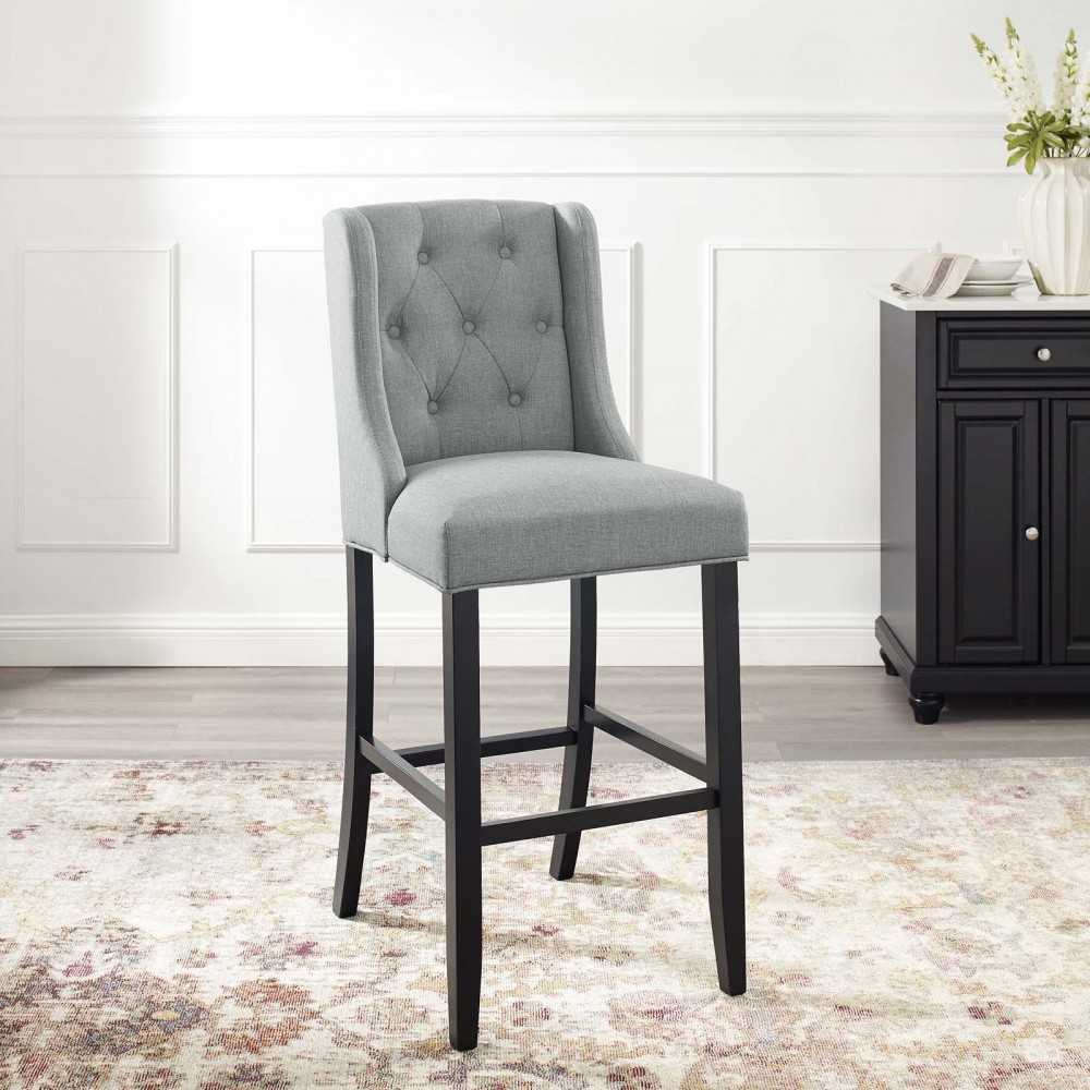 Baronet Tufted Button Upholstered Fabric Bar Stool, Light Gray