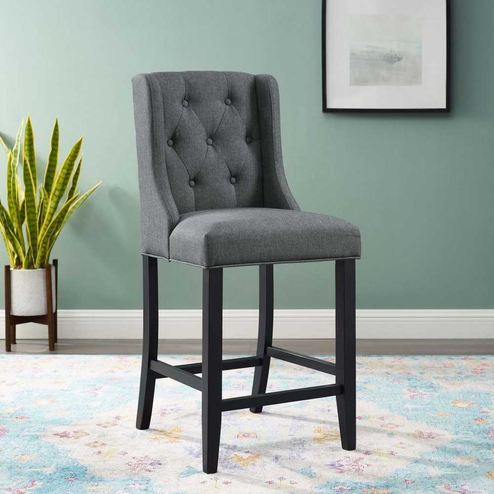 Baronet Tufted Button Upholstered Fabric Counter Stool, Gray