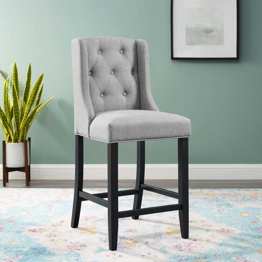 Baronet Tufted Button Upholstered Fabric Counter Stool, Light Gray