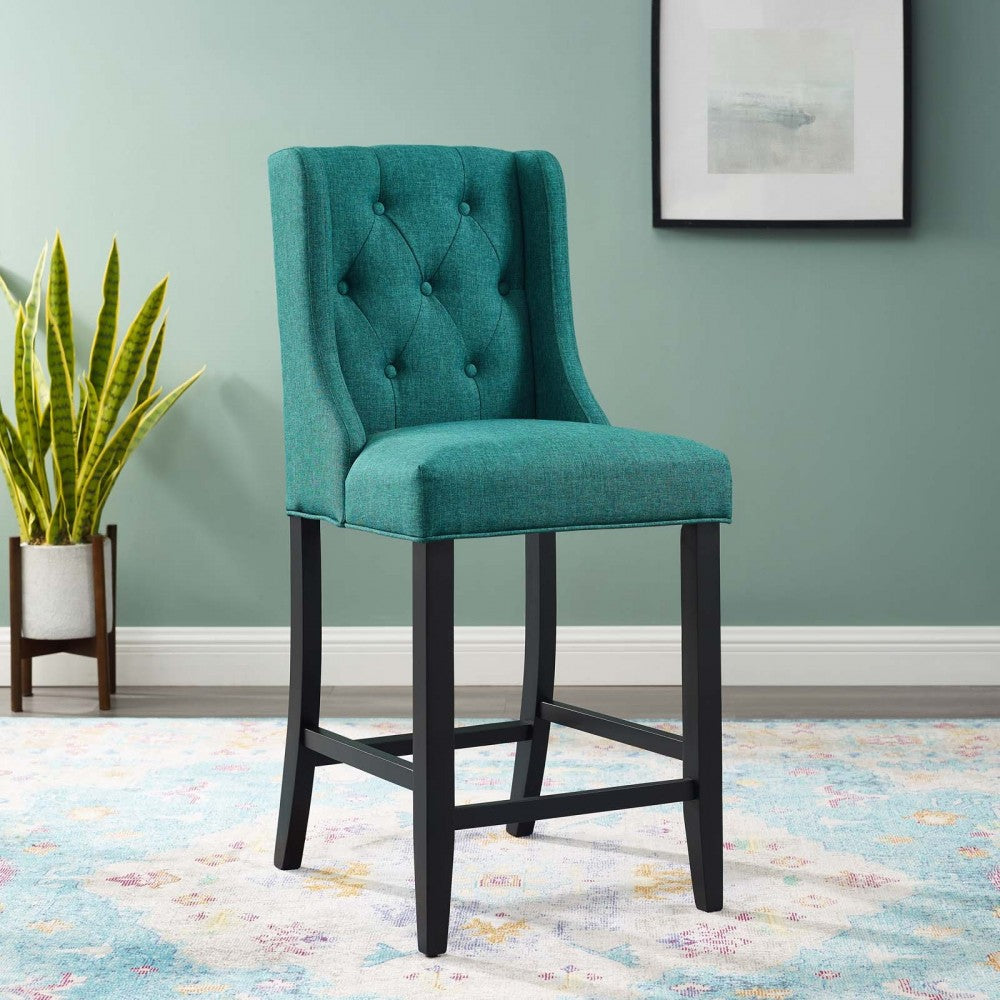 Baronet Tufted Button Upholstered Fabric Counter Stool, Teal