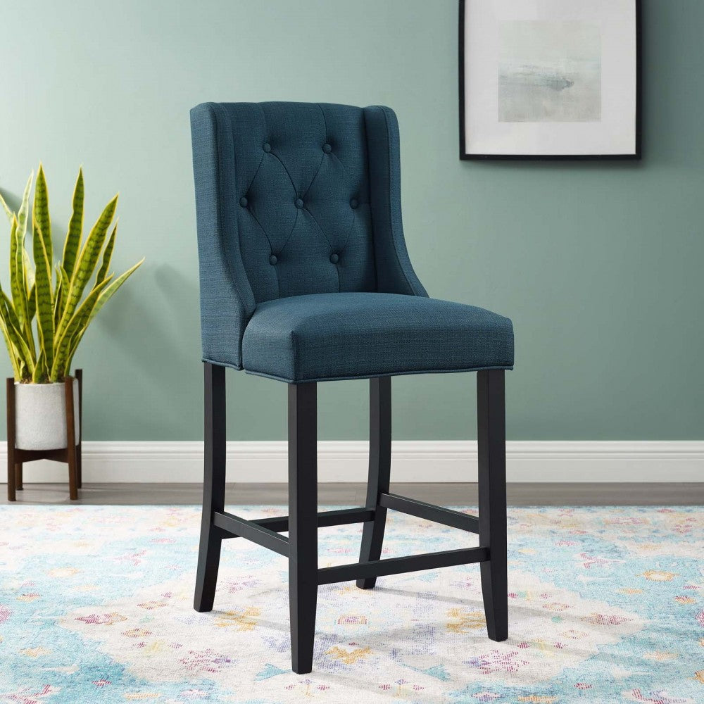 Baronet Tufted Button Upholstered Fabric Counter Stool, Azure