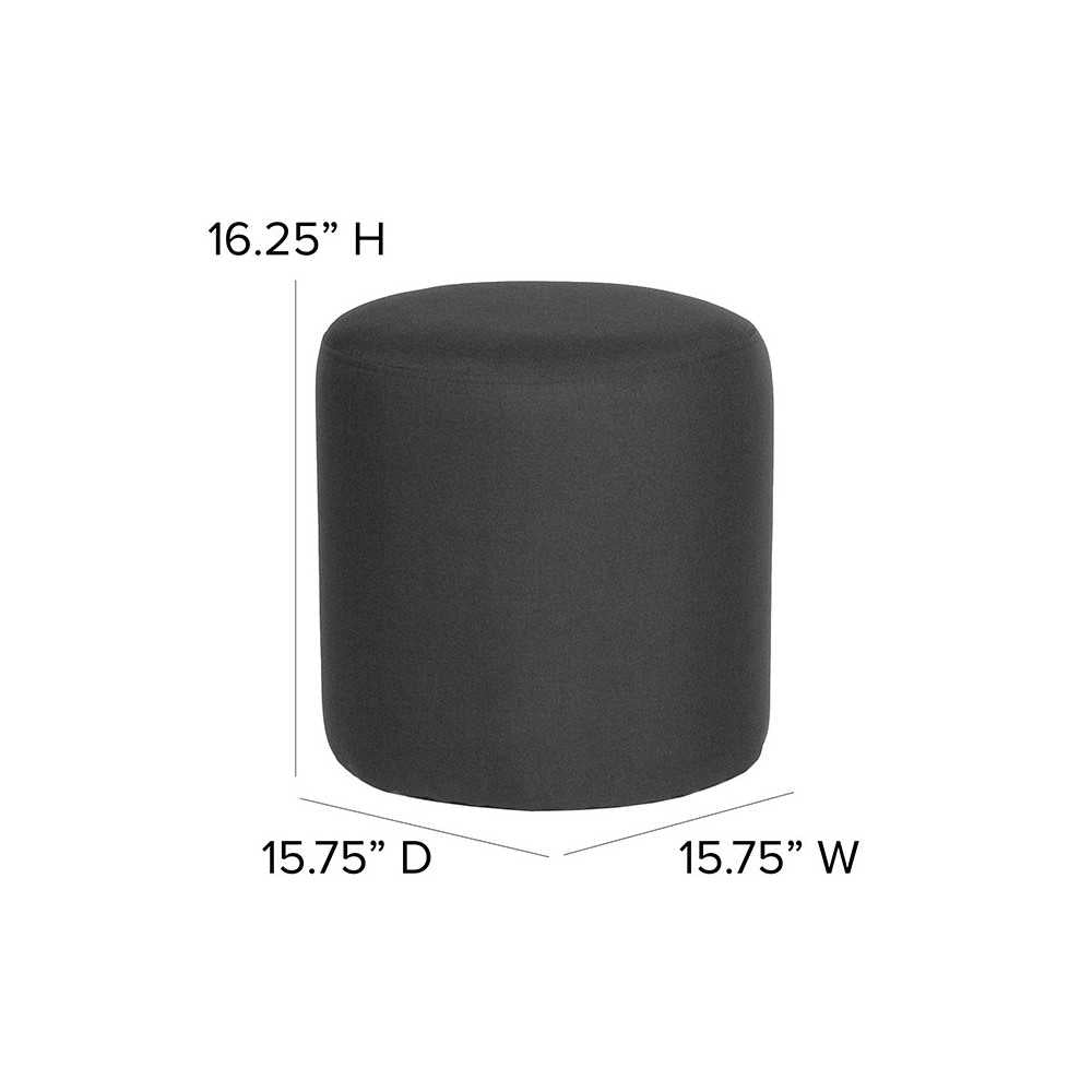 Barrington Upholstered Round Ottoman Pouf in Black Fabric