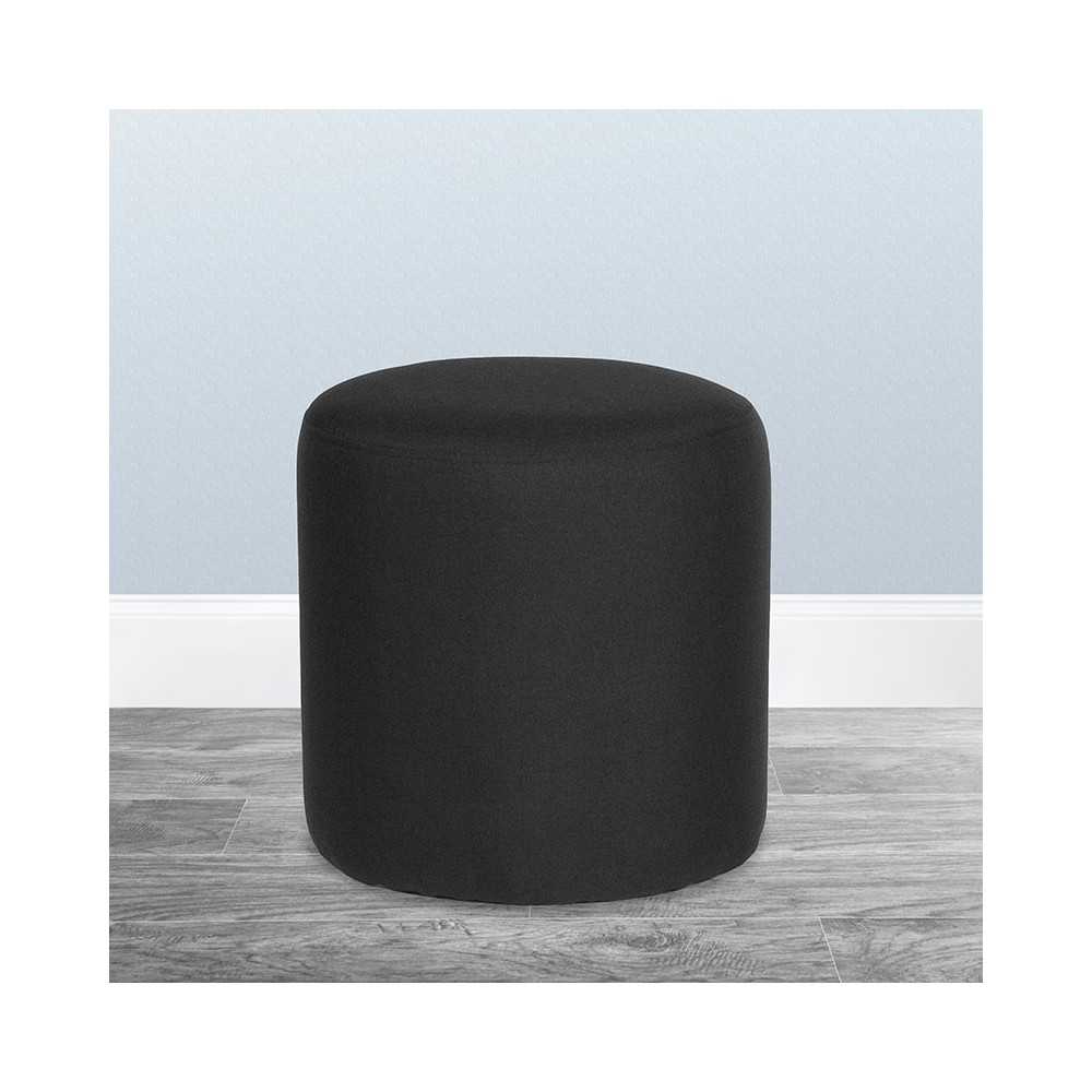 Barrington Upholstered Round Ottoman Pouf in Black Fabric