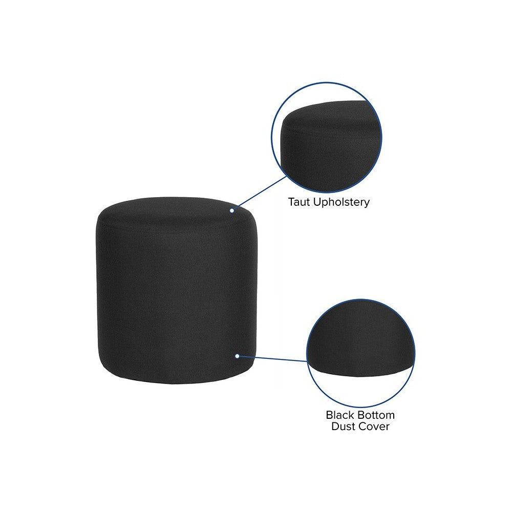 Barrington Upholstered Round Ottoman Pouf in Black Fabric