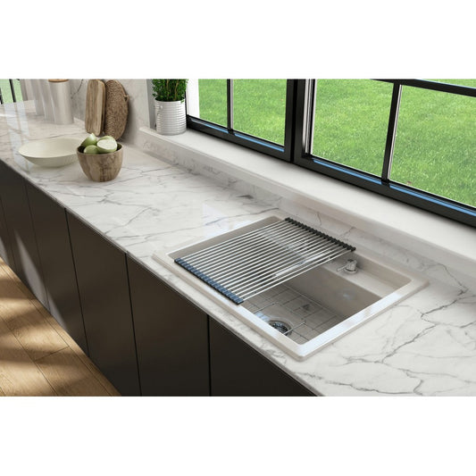 Baveno Uno Dual-Mount with Integrated Workstation Fireclay 27 in. in Biscuit