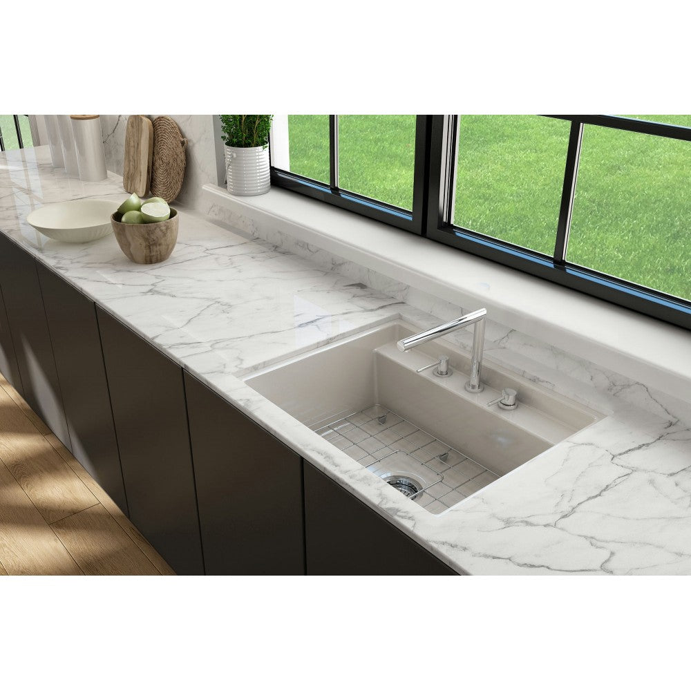 Baveno Uno Dual-Mount with Integrated Workstation Fireclay 27 in. in Biscuit