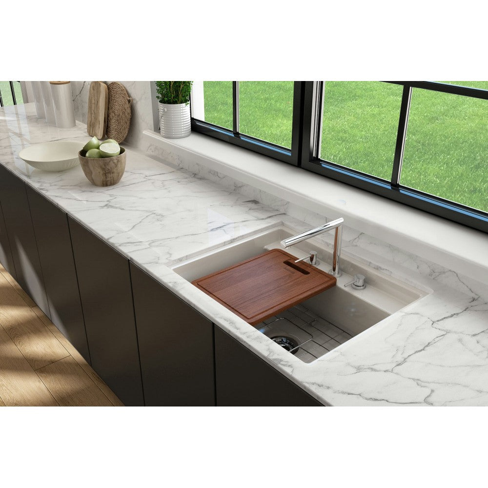 Baveno Uno Dual-Mount with Integrated Workstation Fireclay 27 in. in Biscuit
