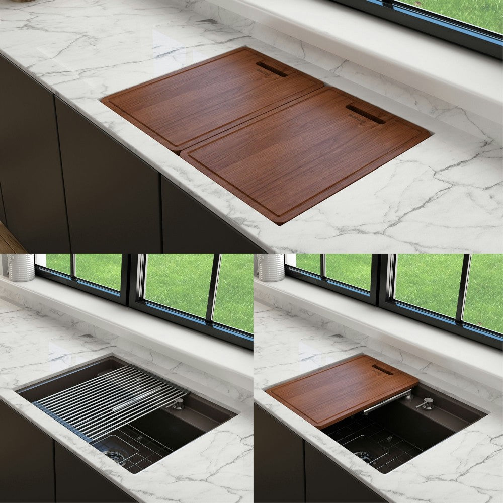 Baveno Uno Dual-Mount with Integrated Workstation Fireclay 27 in. in Matte Brown
