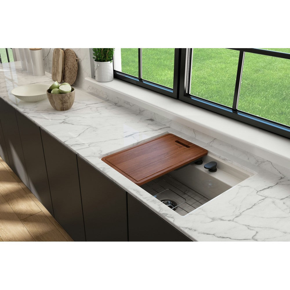 Baveno Uno Dual-Mount with Workstation Fireclay 27 in. in Biscuit