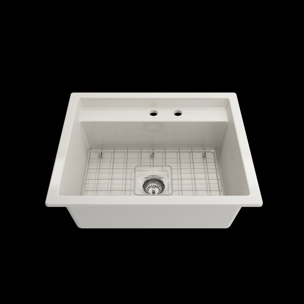 Baveno Uno Dual-Mount with Workstation Fireclay 27 in. in Biscuit