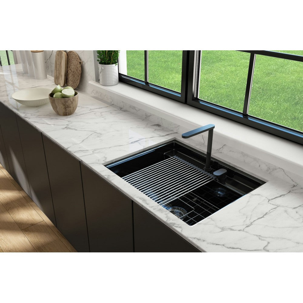 Baveno Uno Dual-Mount with Workstation Fireclay 27 in. in Black