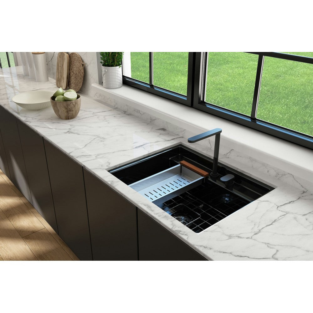 Baveno Uno Dual-Mount with Workstation Fireclay 27 in. in Black