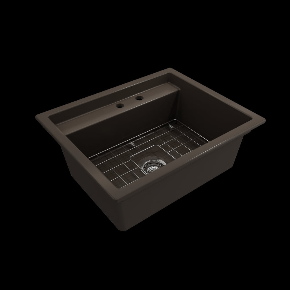 Baveno Uno Dual-Mount with Workstation Fireclay 27 in. in Matte Brown