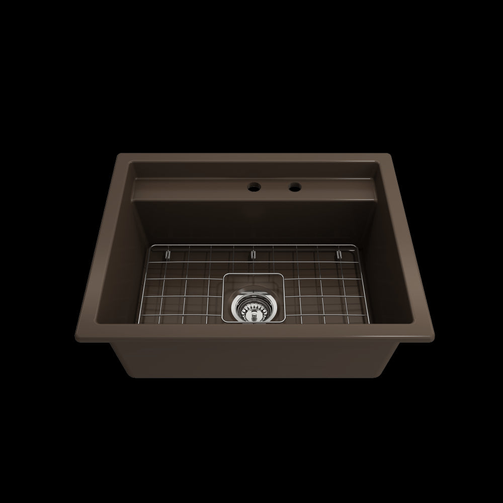 Baveno Uno Dual-Mount with Workstation Fireclay 27 in. in Matte Brown