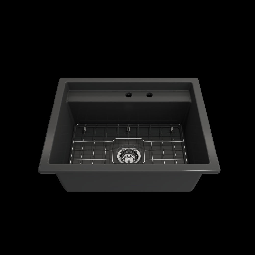 Baveno Uno Dual-Mount with Workstation Fireclay 27 in. in Matte Dark Gray
