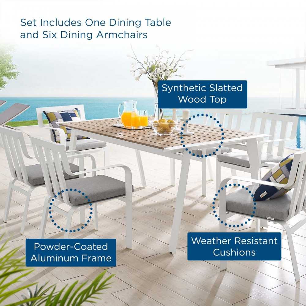 Baxley 7 Piece Outdoor Patio Aluminum Dining Set, White Gray