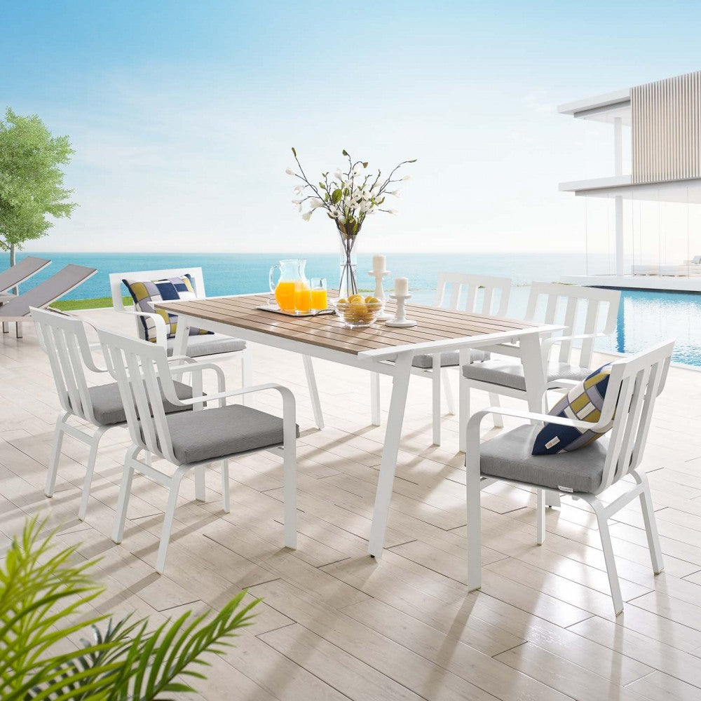 Baxley 7 Piece Outdoor Patio Aluminum Dining Set, White Gray