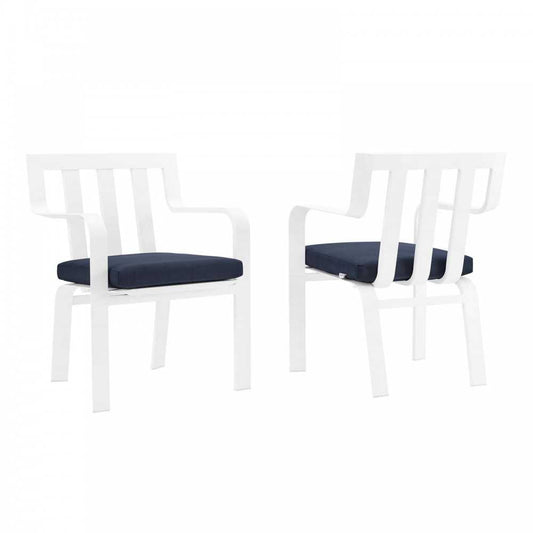 Baxley Outdoor Patio Aluminum Armchair Set of 2, White Navy