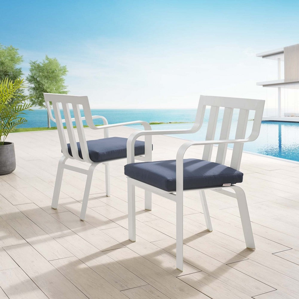 Baxley Outdoor Patio Aluminum Armchair Set of 2, White Navy