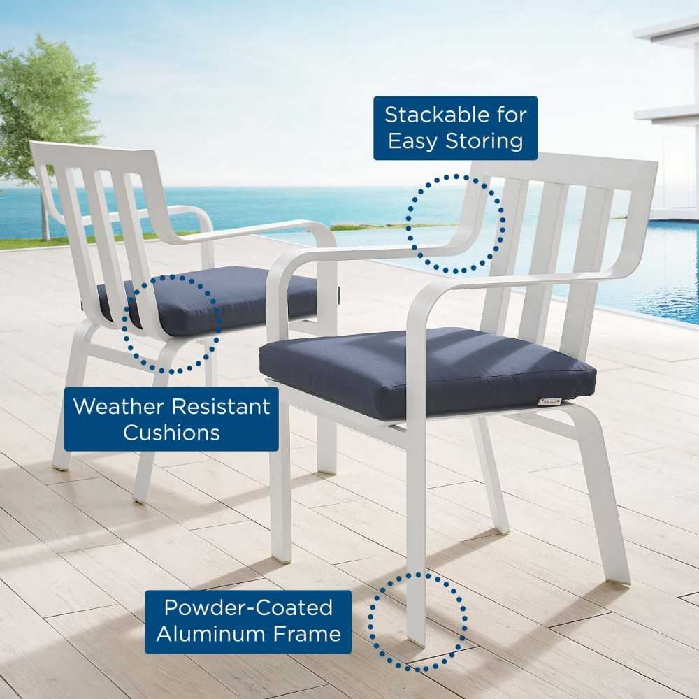 Baxley Outdoor Patio Aluminum Armchair Set of 2, White Navy